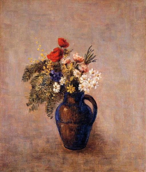 Bouquet Of Flowers In A Blue Vase by Odilon Redon