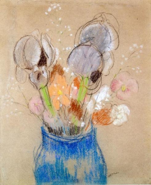 Bouquet Of Flowers, Irises by Odilon Redon