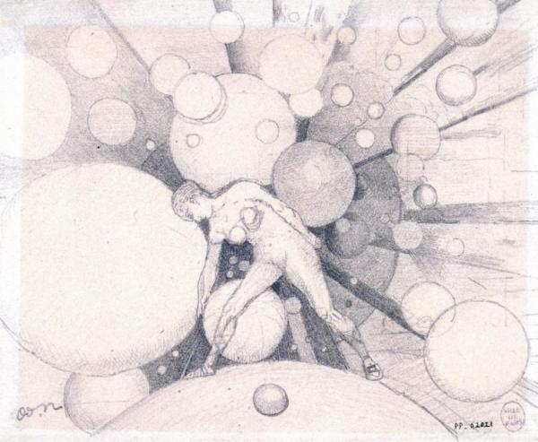 Female Nude Amidst The Spheres by Odilon Redon