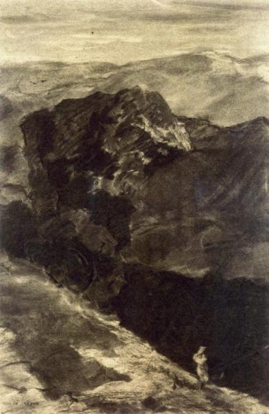 Figure In A Bald Mountain Landscape by Odilon Redon