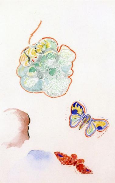Flowers And Butterflies With Profile by Odilon Redon