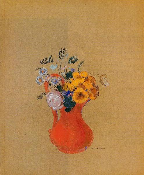 Flowers In A Red Pitcher by Odilon Redon