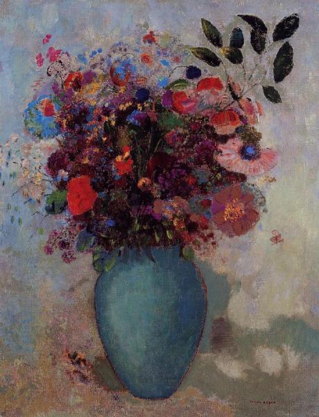 Flowers In A Turquoise Vase by Odilon Redon