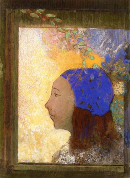 Girl With A Blue Bonnet by Odilon Redon