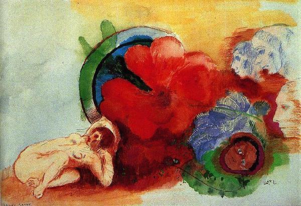 Nude, Begonia And Heads by Odilon Redon