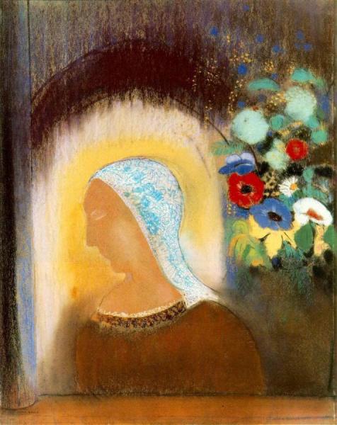 Profile And Flowers by Odilon Redon
