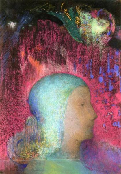 Profile On Red Meanders by Odilon Redon