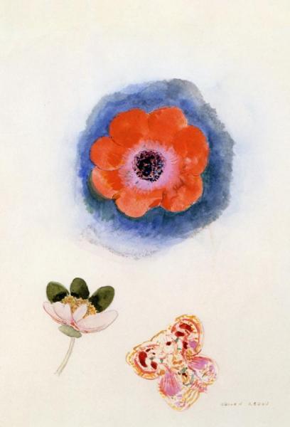 Study Of Flowers And Butterfly by Odilon Redon