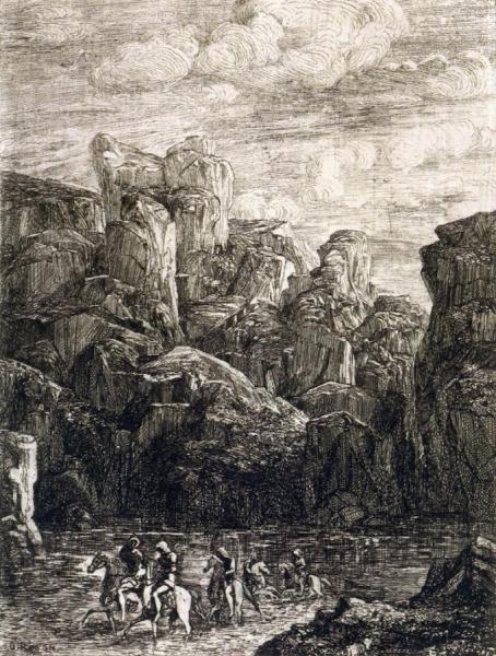 The Ford: Landscape With Horsemen by Odilon Redon