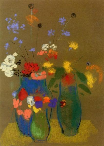 Three Vases Of Flowers by Odilon Redon