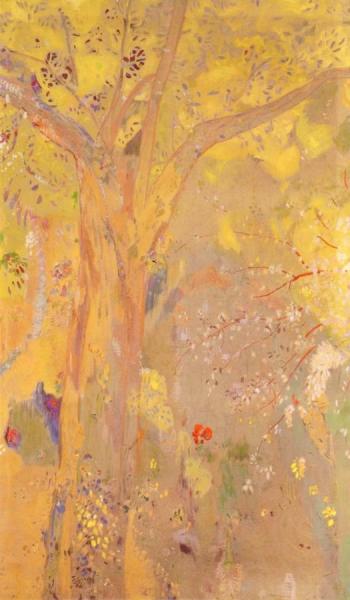 Tree On Yellow Background by Odilon Redon