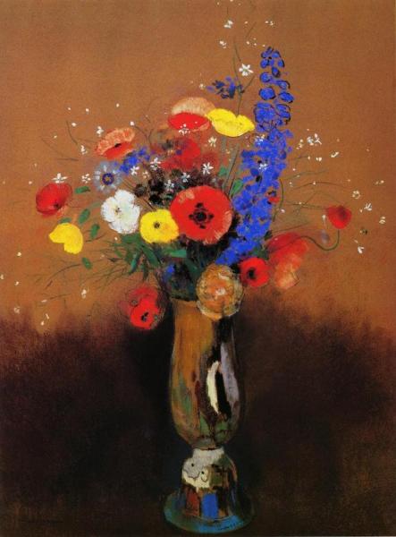 Wild Flowers In A Long-necked Vase by Odilon Redon