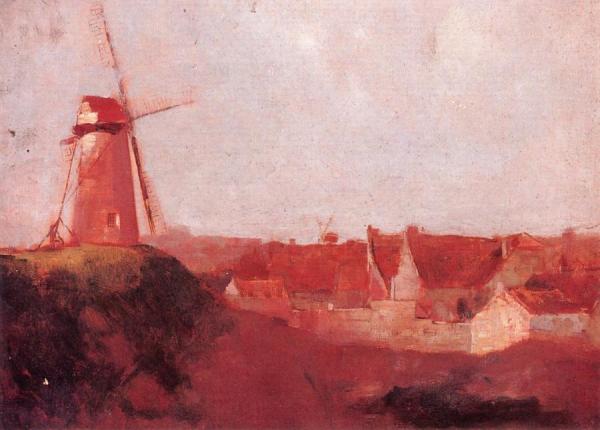 Windmill And Village by Odilon Redon