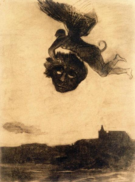 Winged Demon In The Air, Holding A Mask by Odilon Redon Oil Painting Reproductions