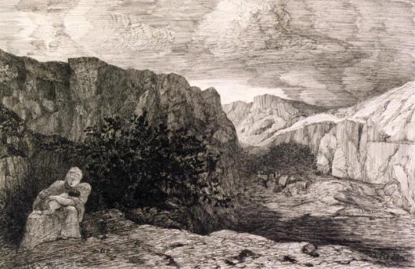 Woman And Child In A Rocky Landscape by Odilon Redon Oil Painting Reproductions