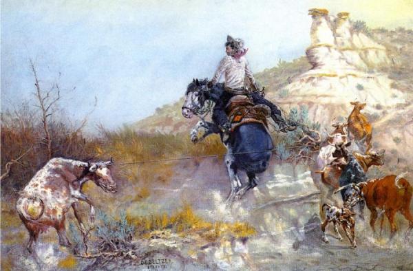 Olaf Carl Seltzer Roping A Steer