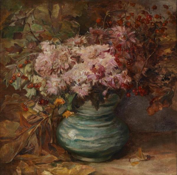 Olga Wisinger-florian Blumenstrauß Mit Crysanthemen Und Ringelblumen In Einer Vase