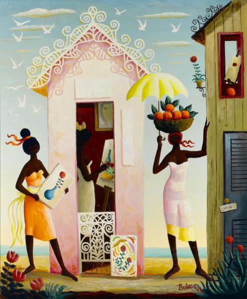 Whimsical Houses With Figures by Orville Bulman