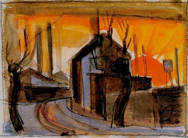 Railroad Station, Silver Lake, New Jersey by Oscar Bluemner