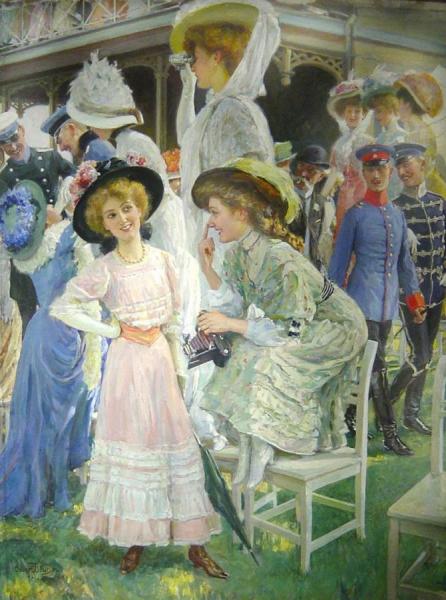 Elegant Ladies At The Races by Oscar Bluhm