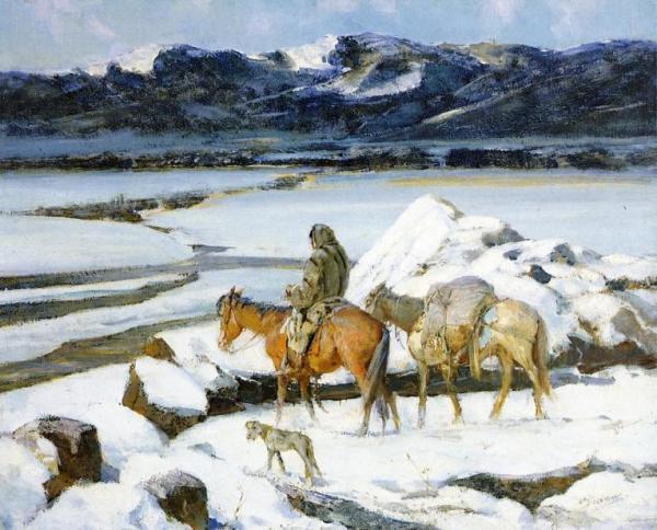 On The Trail, Winter by Oscar E. Berninghaus
