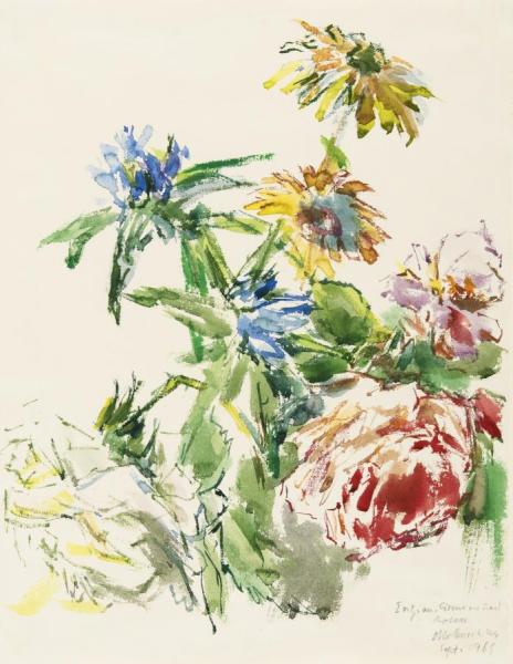 Gentian, Geraniums And Roses by Oskar Kokoschka