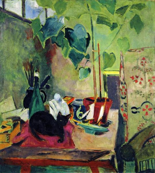 Cat With House Plant by Oskar Moll Oil Painting Reproductions