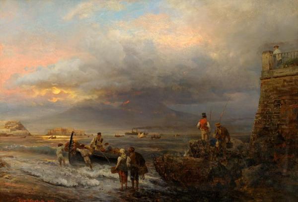 Bay Of Naples With A View Of Mount Vesuvius by Oswald Achenbach