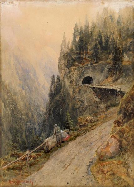 Hiker In The Swiss Alps by Oswald Achenbach Oil Painting Reproductions