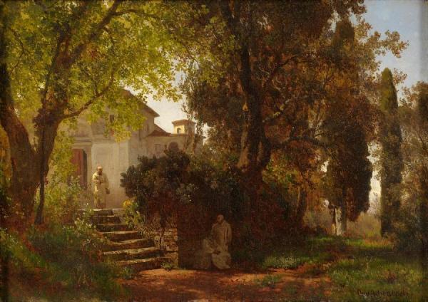 In The Park Of Castel Gandolfo by Oswald Achenbach Oil Painting Reproductions