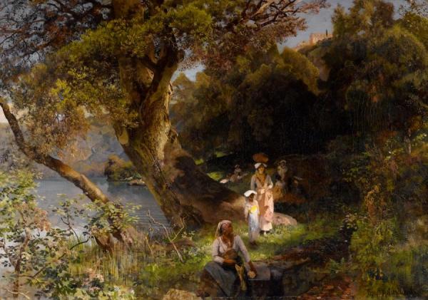 Mediterranean Landscape With Persons by Oswald Achenbach