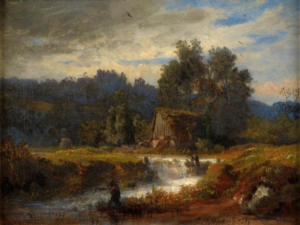 Norwegian Landscape With Fisherman by Oswald Achenbach