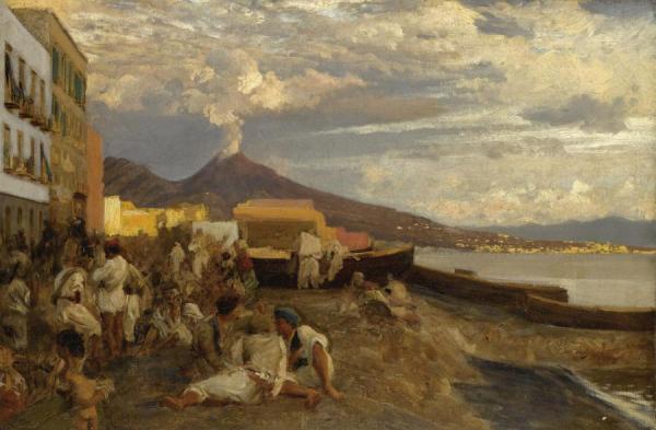 The Bay Of Naples, Vesuvius Beyond (in Der Bucht Von Neapel) by Oswald Achenbach Oil Painting Reproductions
