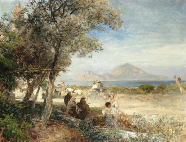 View Of The Bay Of Naples (blick Auf Den Golf Von Neapel) by Oswald Achenbach