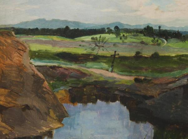 A Landscape With A Wayside Devotional Pillar by Otakar Nejedlý