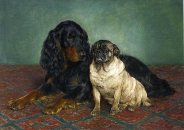 A Gordon Setter And A Pug by Otto Bache