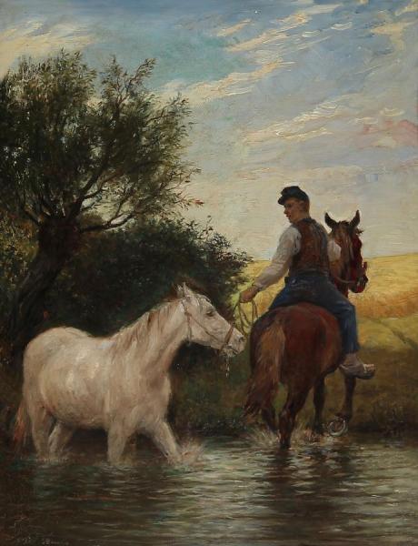 Horse Drawn Through A Stream by Otto Bache