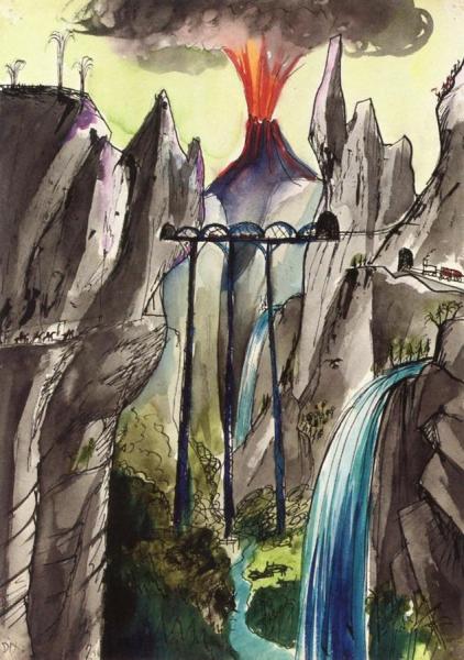 Picture Book For 'muggeli' 14 (mountains With Erupting Volcano) by Otto Dix