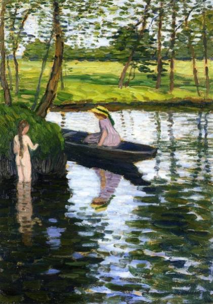 Summer Landscape With Girl And Boat by Otto Modersohn