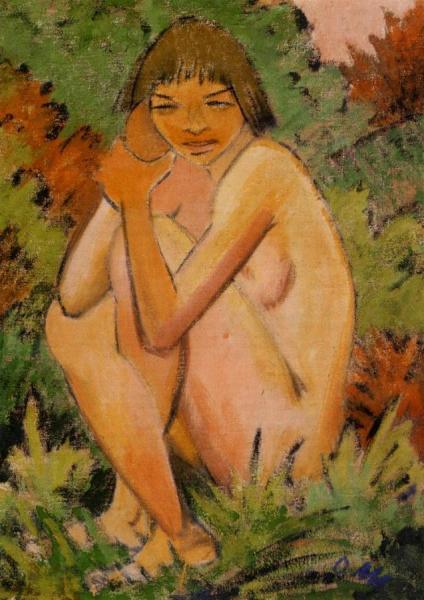 Seated Nude In The Countryside by Otto Mueller