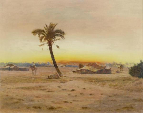 Oasis Near Cairo (oase Bei Kairo) by Otto Pilny Oil Painting Reproductions
