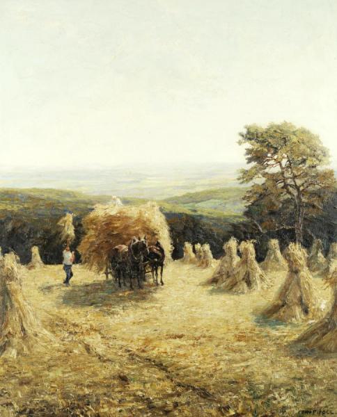 Harvest Scene In An Extensive Landscape by Otto Pippel Oil Painting Reproductions