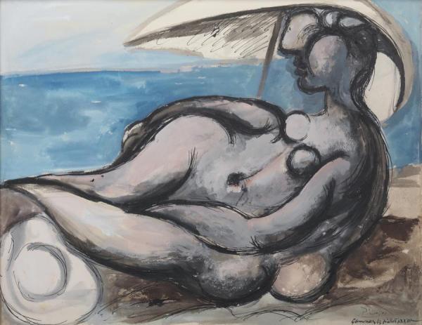 Femme Au Parasol Couchee Sur La Plage by Pablo Picasso