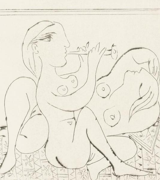 Flutiste Et Dormeuse Ii by Pablo Picasso