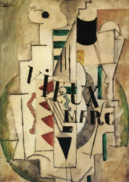 Guitar, Glass And Bottle Of Vieux Marc by Pablo Picasso