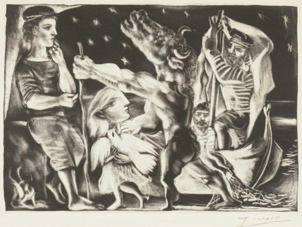 Minotaure Aveugle Guide Par Une Fillette Dans La Nuit,blind Minotaur Guided By A Young Girl In The Night, Plate 97 From The Suite Vollard by Pablo Picasso