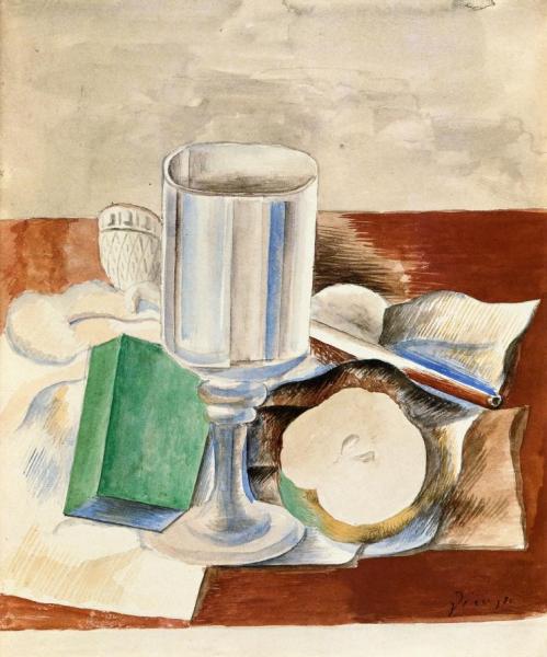 Still Life With Class And An Apple by Pablo Picasso