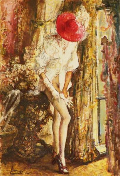 Pulling Up Her Stockings by Pál Fried