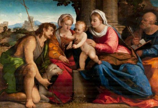 Virgin And Child With Saints John The Baptist, Peter And A Female Saint by Palma Vecchio