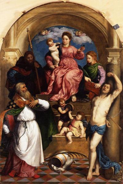 Paris Bordone Enthroned Madonna With Child And Saints